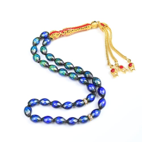 سبحة احساس خرز بيضوي شرابة ذهبي و احمر