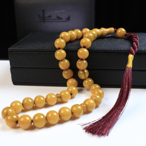 سبحة مسكي أصفر خردلي – كركوشة عنّابية