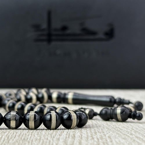 سبحة كوك أسود بنقوش فضية