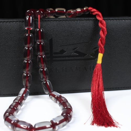 سبحة فاتوران اسطواني شفاف بخيط احمر خرز كبير