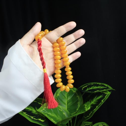 سبحة مسكي أصفر عسلي – خرز مضغوط