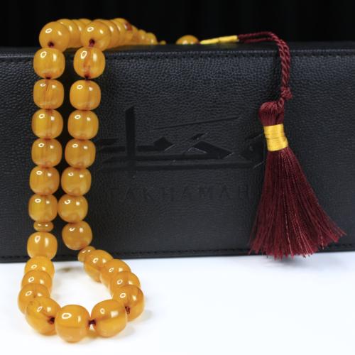 سبحة مسكي أصفر عسلي بخرز اسطواني
