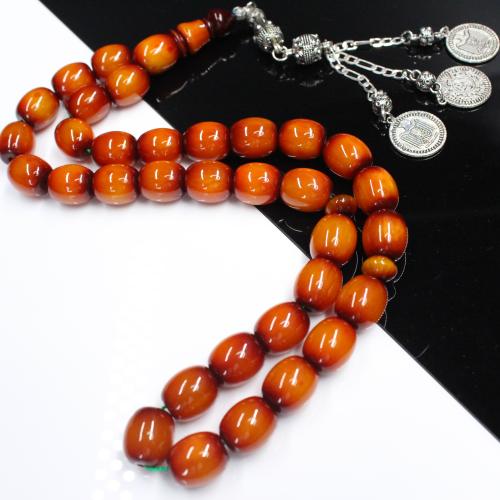 سبحة مسكي عسلي غامق مموج بحبات أسطوانية كبيرة وشرا...