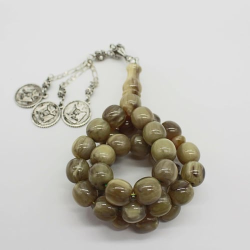 سبحة مسكي عفني مموج بحبات أسطوانية وشرابة أثرية