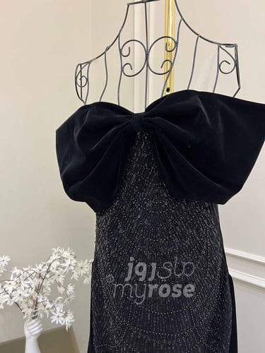 فستان سهرة مخمل بخرز لونين