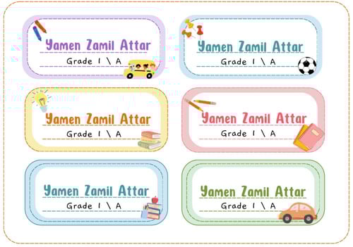ستيكر لاصق اسم الطالب أو الطالبة (٤٨ حبة) - نموذج...