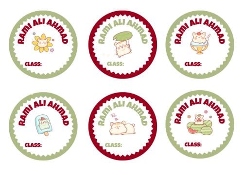 ستيكر لاصق ل إسم الطالب/ة (٤٨ حبة) ، نموذج اللطافة