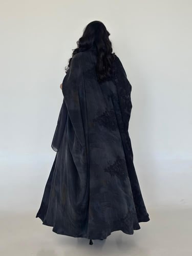 53 عباية نص بشت حرير مغسول تركي مع تداخل دانتيل فر...