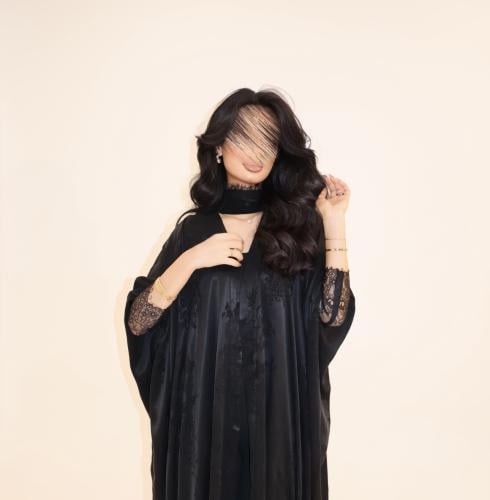 58 عباية نص بشت حرير مغسول تركي اسود مع تداخل دانت...