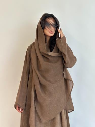 عباية نصف كلوش دبل فيس لينن مع فستان داخلي وطرحه