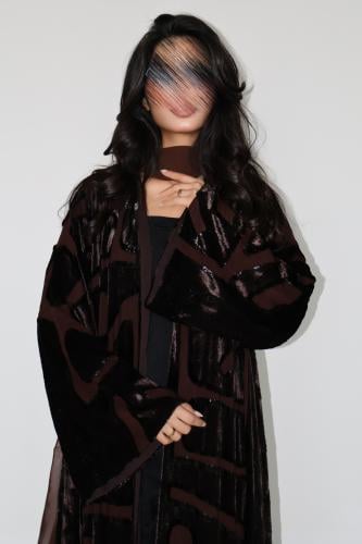 54 عباية نص كلوش كريب فاخر مع تداخل اكمام شك ترتر