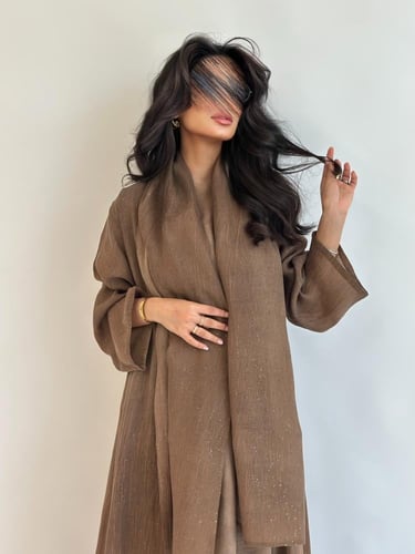 عباية نصف كلوش دبل فيس لينن مع فستان داخلي وطرحه