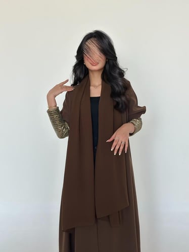 54 عباية نص كلوش كريب فاخر مع تداخل اكمام شك ترتر