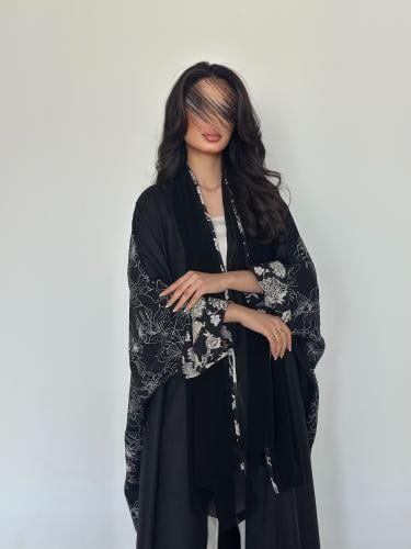 عباية نص بشت لينن اسود . إمكانية تغيير القصه إلى ن...