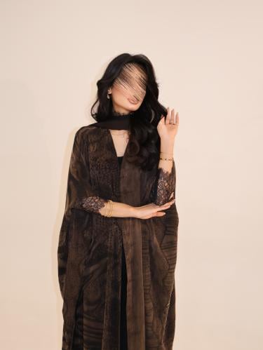 55 عباية نص بشت حرير مغسول تركي مع تداخل دانتيل فر...