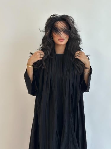 29 عباية نصف كلوش لنن مكسر مع طرحة وفستان داخلي من...