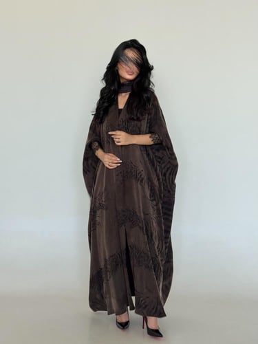 48 عباية نص بشت حرير مغسول تركي مع تداخل دانتيل فر...