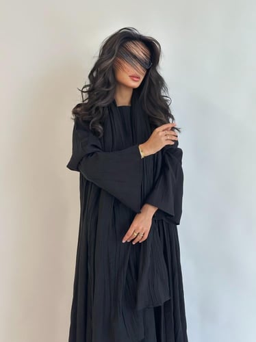 29 عباية نصف كلوش لنن مكسر مع طرحة وفستان داخلي من...