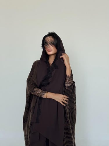 48 عباية نص بشت حرير مغسول تركي مع تداخل دانتيل فر...