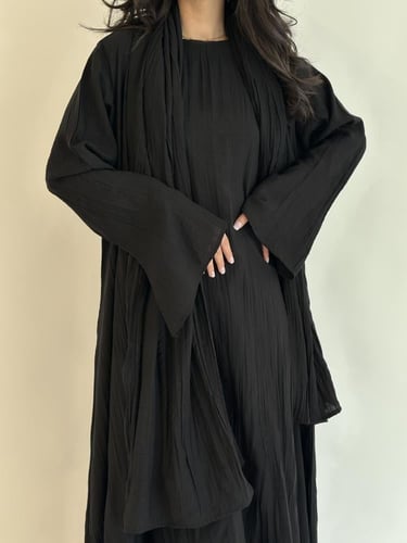 29 عباية نصف كلوش لنن مكسر مع طرحة وفستان داخلي من...