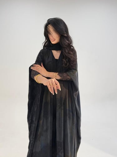 56 عباية نص بشت حرير مغسول تركي رمادي مع تداخل دان...