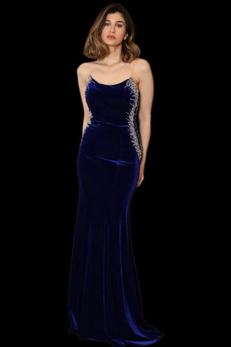 فستان سهرة مخمل مكشوف الكتفين