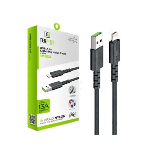 كيبل تن بلس (Ten Plus) قماشي من USB-A إلى آيفون -...
