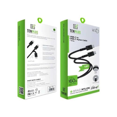 كيبل تن بلس (Ten Plus) قماشي من USB-C إلى Lightnin...