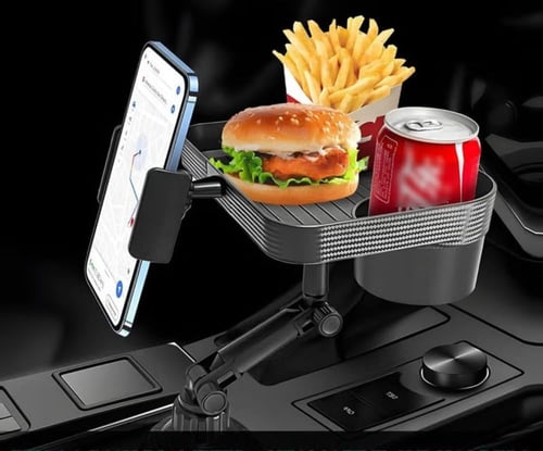 حامل أكواب ومنصة طعام مع حامل جوال للسيارة 2 في 1...
