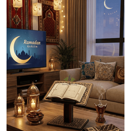 حامل مصحف خشبي صغير فاخر بتصميم إسلامي مزخرف قابل...