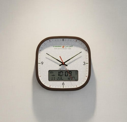 ساعة حائط الحرمين عقارب وشاشة رقمية بتوقيت مزدوج H...