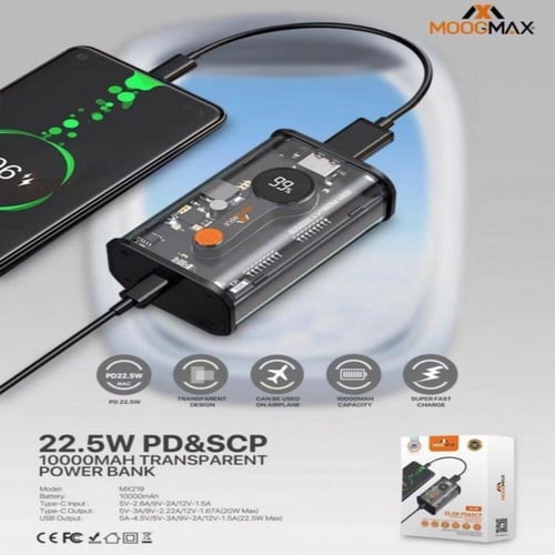 موج ماكس بطارية شفافة بقوة 10000mAhضمان سنتين من M...