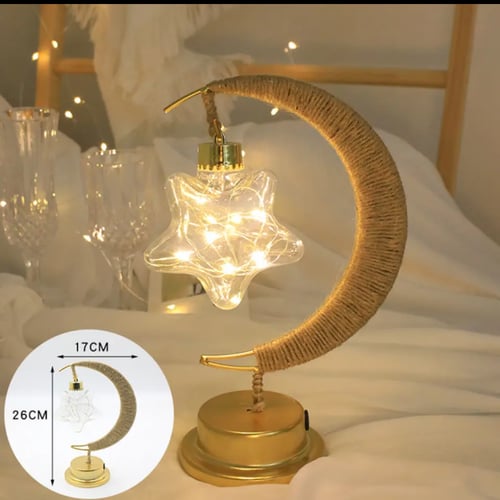 نجمة خماسية على شكل هلال معدنية Led مضيئة مضفرة بخ...