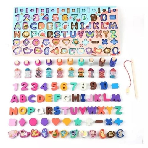 لعبة تعليمية لوح صيد الارقام والحروف خشبي مناسب لل...