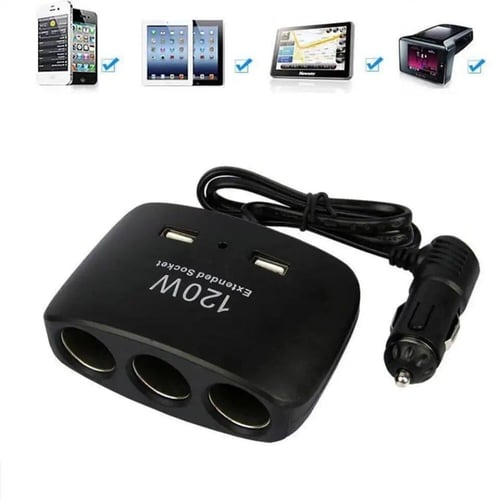 توصيلة 3 مداخل ولاعة للسيارة مع 2 مدخل يو اس بي US...