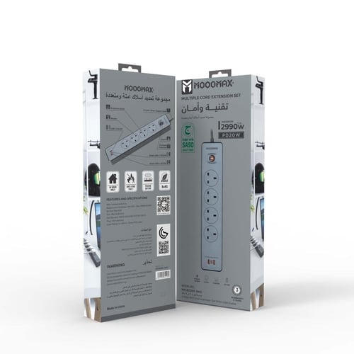 توصيل كهربائية 4 منافذ مع منفذين يو اس بي ومنفذ PD...