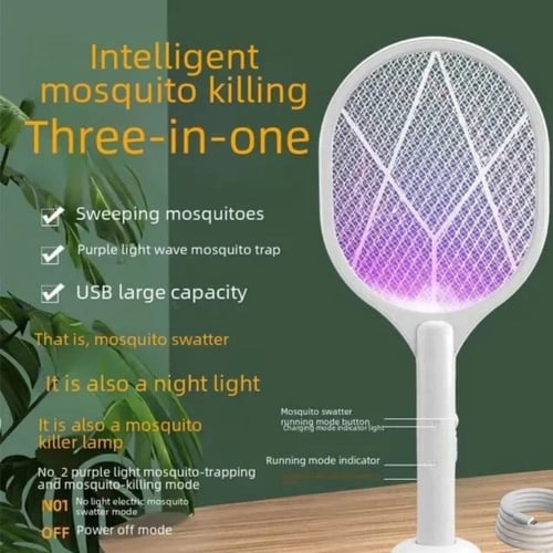 مضرب صاعق ذباب كهربائي محمول قابل لإعادة الشحن بمن...