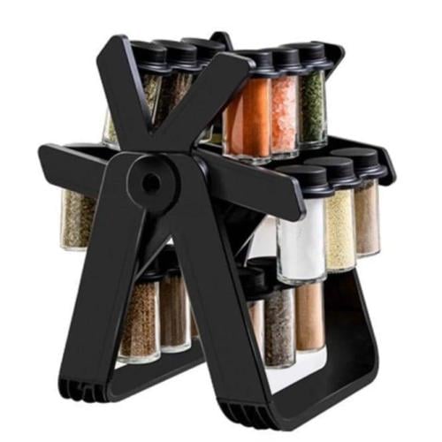 رف بهارات دوار 360 درجة مع 18 عبوة زجاجية من البها...