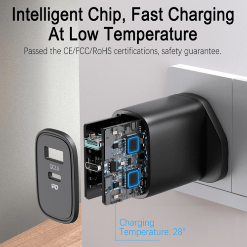جيروم شاحن جداري 20w بمنفذين (PD + QC3.0) بخاصية ا...