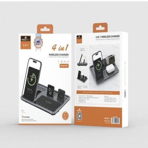 قاعدة شحن لاسلكية من Moogmax مع ساعة منبه 4 في 1 ش...