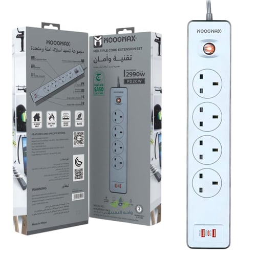 توصيل كهربائية 4 منافذ مع منفذين يو اس بي ومنفذ PD...