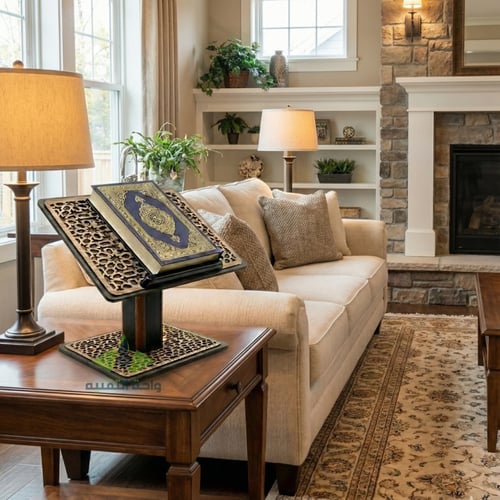 حامل مصحف خشبي صغير فاخر بتصميم إسلامي مزخرف قابل...