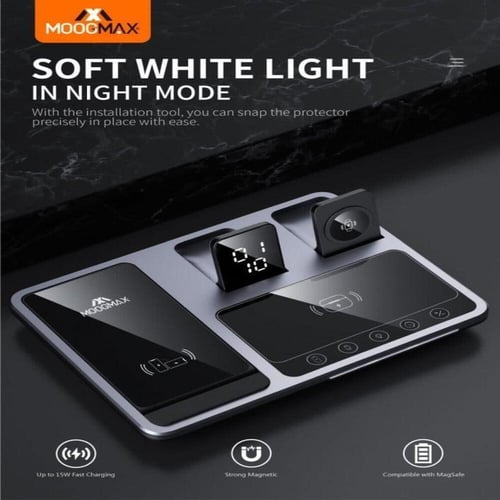 قاعدة شحن لاسلكية من Moogmax مع ساعة منبه 4 في 1 ش...