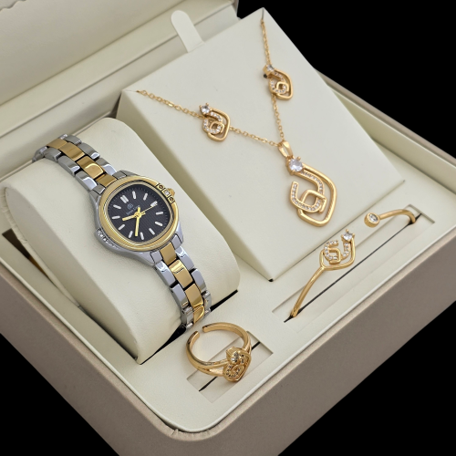 طقم نسائي بالون الفضي والذهبي مينا اسود