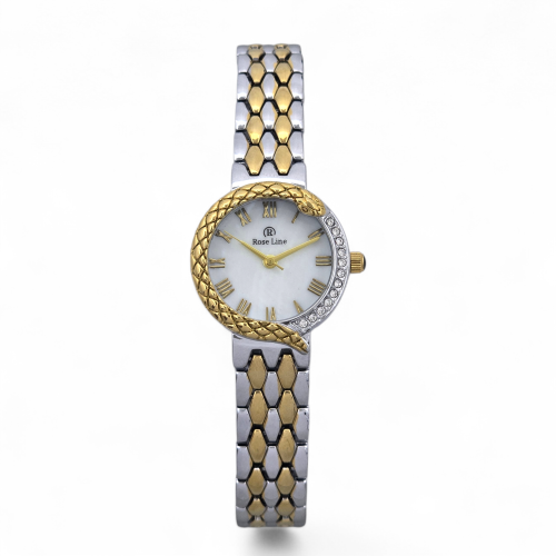 ساعة نسائية مزدوجة اللون (فضي/ذهبي) – تصميم راقٍ و...