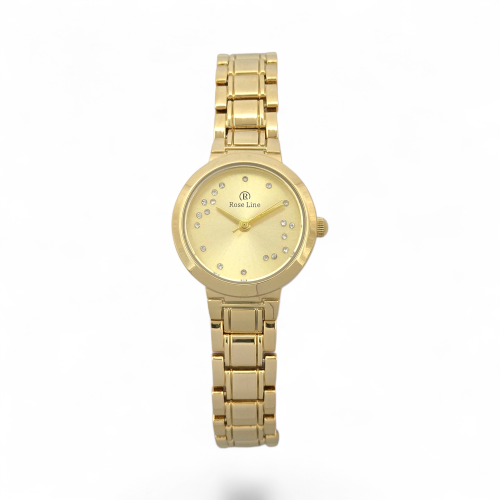 ساعه نسائيه بتصميم دائري بالون الذهبي والمينا الذه...