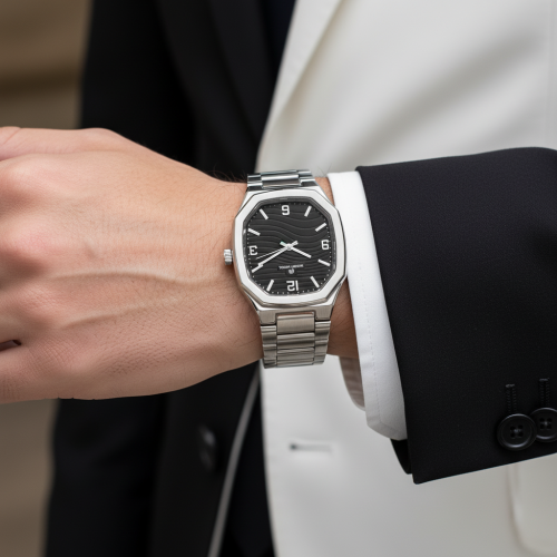 ساعه رجالي فضي مينا اسود مونت رويال