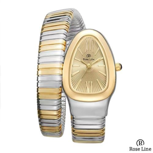 ساعة الثعبان النسائيه باللون الفضي الذهبي والميناء...