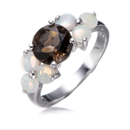 خاتم فضه من حجر الاوبال و حجر السموكي