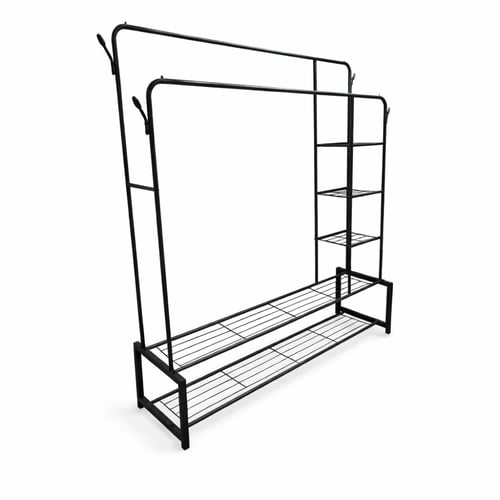 علاقة ملابس مزدوجة مع رفوف تخزين متعددة